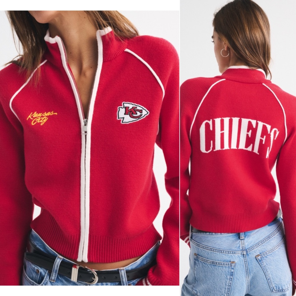 NWT Abercrombie & Fitch NFL Kansas City Chiefs Red Mockneck Zipper Cardigan S